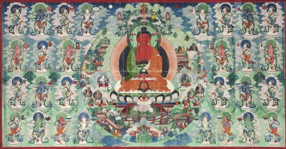 Reprezentare a Divinului Buddha Amitābha în Sukhāvatī